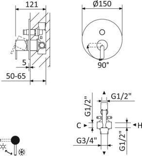 Встраиваемый однорычажный смеситель на 2 выхода, чёрный матовый Cezares LEAF-VDIM-NOP